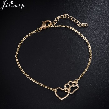 Jisensp Hollow Pet Paw Footprint Bracelets Shellhards Cute Animal Tassut Cat Dog Love Heart Charm Bracelet for Women pulseras