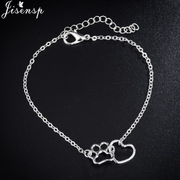 Jisensp Hollow Pet Paw Footprint Bracelets Shellhards Cute Animal Tassut Cat Dog Love Heart Charm Bracelet for Women pulseras