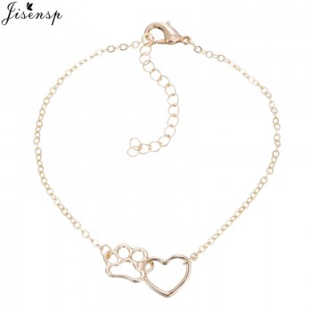 Jisensp Hollow Pet Paw Footprint Bracelets Shellhards Cute Animal Tassut Cat Dog Love Heart Charm Bracelet for Women pulseras
