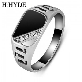 H:HYDE New Style Size 7-12 Classic Gold-color Rhinestone Men Ring Black Enamel Male Finger Rings Best Selling