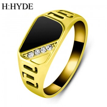 H:HYDE New Style Size 7-12 Classic Gold-color Rhinestone Men Ring Black Enamel Male Finger Rings Best Selling