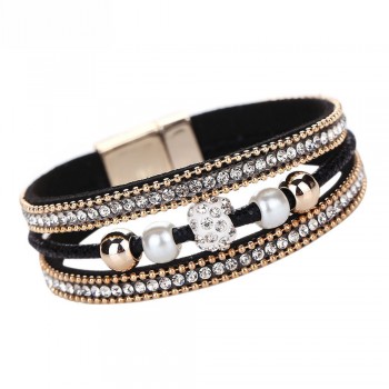 OTOKY Hot Sale 2018 1pc Fashion Women Multilayer Bangle Bracelet Crystal Beaded Leather Magnetic Wristband Drop Shipping Mar5