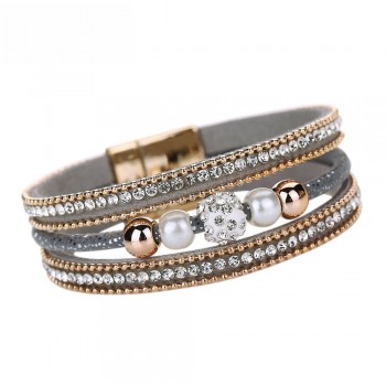 OTOKY Hot Sale 2018 1pc Fashion Women Multilayer Bangle Bracelet Crystal Beaded Leather Magnetic Wristband Drop Shipping Mar5