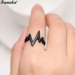 Ring Men Women Black Alloy fashion popular ECG Wave Ring Female Male Couples Rings Bijouterie