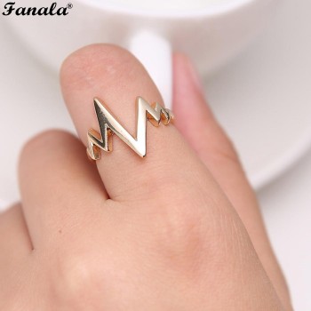 Ring Men Women Black Alloy fashion popular ECG Wave Ring Female Male Couples Rings Bijouterie