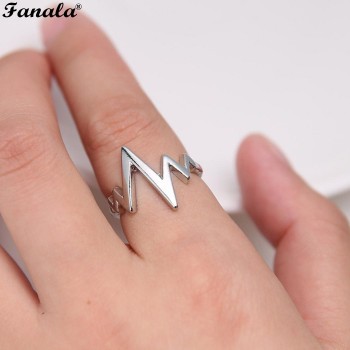 Ring Men Women Black Alloy fashion popular ECG Wave Ring Female Male Couples Rings Bijouterie