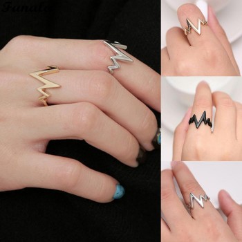 Ring Men Women Black Alloy fashion popular ECG Wave Ring Female Male Couples Rings Bijouterie