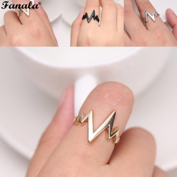 Ring Men Women Black Alloy fashion popular ECG Wave Ring Female Male Couples Rings Bijouterie