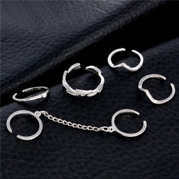 QCOOLJLY New 6pcs /lot Shiny Punk style Gold Color Stacking midi Finger Knuckle rings Charm Leaf Ring Set for women Jewelry