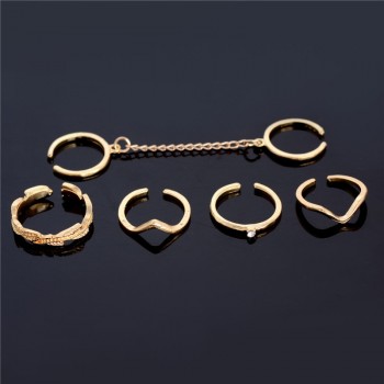 QCOOLJLY New 6pcs /lot Shiny Punk style Gold Color Stacking midi Finger Knuckle rings Charm Leaf Ring Set for women Jewelry