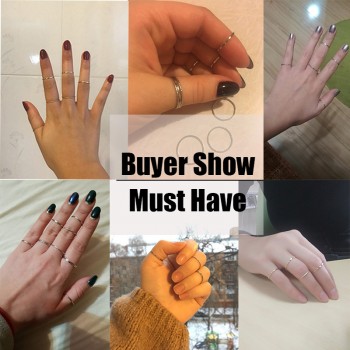 10PCS/SET 2018 Fashion Simple Design Vintage Gold Silver Color Joint Rings Sets for Women Jewelry J7213