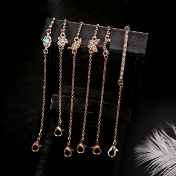 6 Pcs/Set Punk Butterfly Eye Star Moon Leaves Crystal Gem Shiny Gold Multilayer Chain Bracelet Set Women Exquisite Party Jewelry