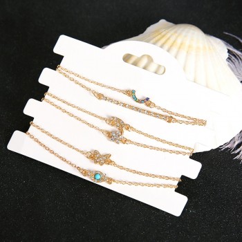 6 Pcs/Set Punk Butterfly Eye Star Moon Leaves Crystal Gem Shiny Gold Multilayer Chain Bracelet Set Women Exquisite Party Jewelry