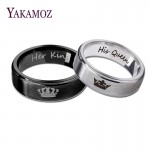 YAKAMOZ Fashion Stainless Steel Couple Rings Black Crown Her King His Queen Couple Jewelry Anniversary Valentines Day Gifts