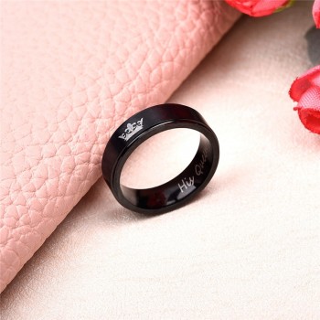 YAKAMOZ Fashion Stainless Steel Couple Rings Black Crown Her King His Queen Couple Jewelry Anniversary Valentines Day Gifts