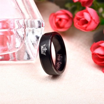 YAKAMOZ Fashion Stainless Steel Couple Rings Black Crown Her King His Queen Couple Jewelry Anniversary Valentines Day Gifts