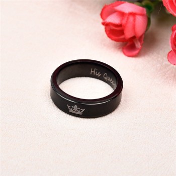 YAKAMOZ Fashion Stainless Steel Couple Rings Black Crown Her King His Queen Couple Jewelry Anniversary Valentines Day Gifts