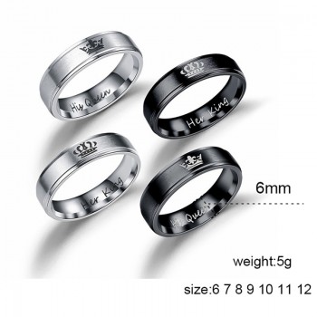 YAKAMOZ Fashion Stainless Steel Couple Rings Black Crown Her King His Queen Couple Jewelry Anniversary Valentines Day Gifts