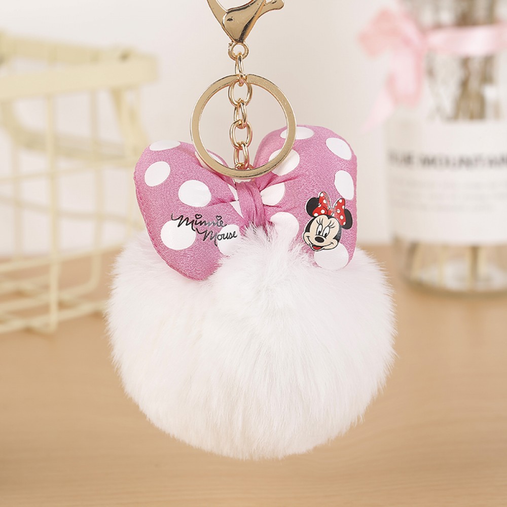 2019 Mickey Bowknot With Rabbit fur Ball For Car Keychain Bag Key Ring Jewelry for Women Bag Holder EH882