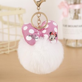 2019 Mickey Bowknot With Rabbit fur Ball For Car Keychain Bag Key Ring Jewelry for Women Bag Holder EH882