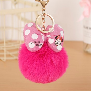 2019 Mickey Bowknot With Rabbit fur Ball For Car Keychain Bag Key Ring Jewelry for Women Bag Holder EH882