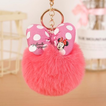 2019 Mickey Bowknot With Rabbit fur Ball For Car Keychain Bag Key Ring Jewelry for Women Bag Holder EH882