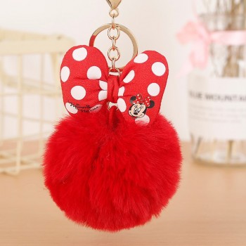 2019 Mickey Bowknot With Rabbit fur Ball For Car Keychain Bag Key Ring Jewelry for Women Bag Holder EH882