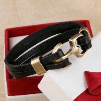 ZOSHI Wholesale Cuff braided Wrap Bracelet amp; Bangles Men Jewelry Pirate Genuine Leather Anchor Bracelets Vintage Mens Jewelry