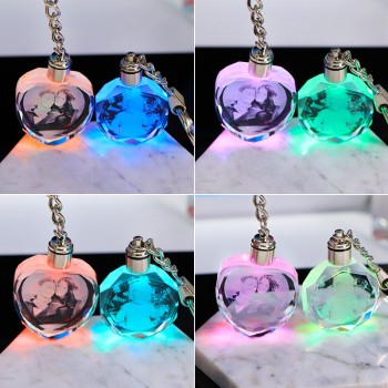 Custom K9 Crystal Key Chain Personalized Photo Pendant Picture DIY Key Ring Laser Engraved LED Light Keychain Unique Gift