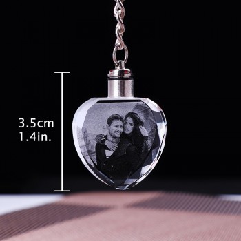 Custom K9 Crystal Key Chain Personalized Photo Pendant Picture DIY Key Ring Laser Engraved LED Light Keychain Unique Gift