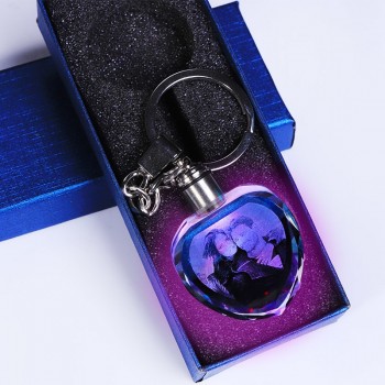 Custom K9 Crystal Key Chain Personalized Photo Pendant Picture DIY Key Ring Laser Engraved LED Light Keychain Unique Gift