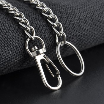 38cm Long Metal Keyring Keychain Silver Chain Hipster Pant Jean Key Wallet Belt Ring Clip Mens HipHop Jewelry Free shipping