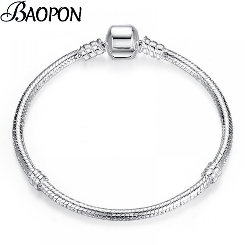 BAOPON High Quality Vintage Silver Plated Charm Bracelet European Style Snake Chain Fit DIY Pandora Bracelets For Women Jewelry