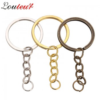 LOULEUR 20 pcs/lot Key Chain Key Ring Bronze Rhodium Gold Color 28mm Long Round Split Keyrings Keychain Jewelry Making Wholesale