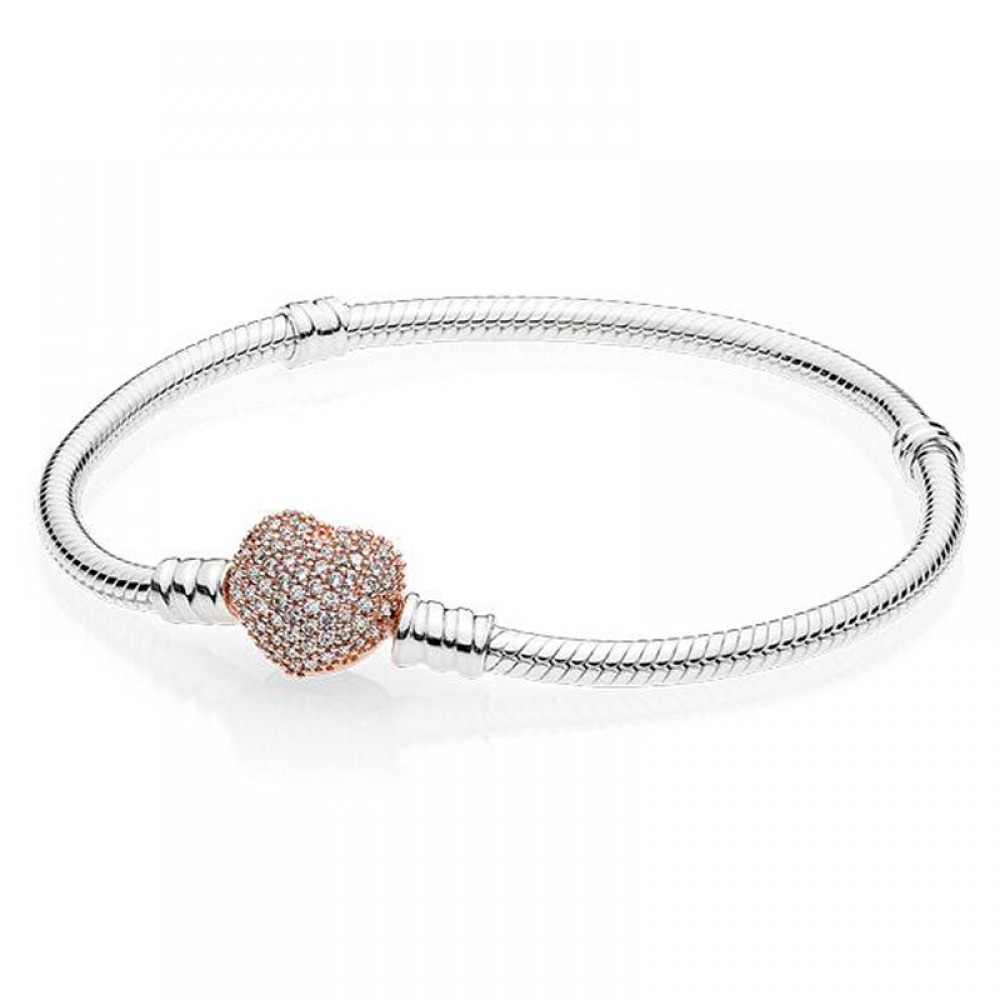Boosbiy Luxury Crystal Heart Shape Clasp Snake chain Charm Bracelet Fit Pandora Bracelets For Girl/Boy DIY Making Jewelry SA28