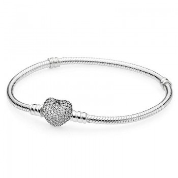 Boosbiy Luxury Crystal Heart Shape Clasp Snake chain Charm Bracelet Fit Pandora Bracelets For Girl/Boy DIY Making Jewelry SA28