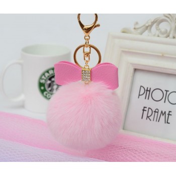 Korean Version of The Creative Rex Rabbit Hair Ball Crystal PU Bow Fur Bag Pendant Hair Ball Fashion Car Keychain Llavero Pompon