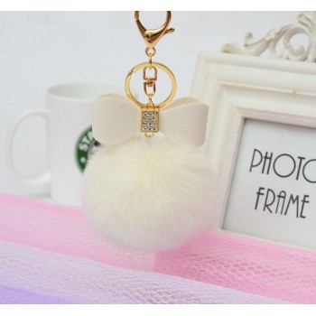 Korean Version of The Creative Rex Rabbit Hair Ball Crystal PU Bow Fur Bag Pendant Hair Ball Fashion Car Keychain Llavero Pompon
