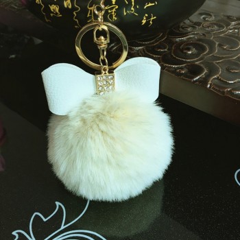 Korean Version of The Creative Rex Rabbit Hair Ball Crystal PU Bow Fur Bag Pendant Hair Ball Fashion Car Keychain Llavero Pompon