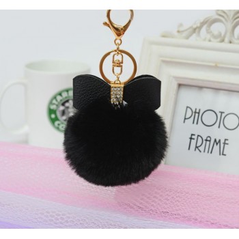 Korean Version of The Creative Rex Rabbit Hair Ball Crystal PU Bow Fur Bag Pendant Hair Ball Fashion Car Keychain Llavero Pompon