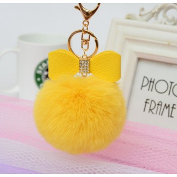Korean Version of The Creative Rex Rabbit Hair Ball Crystal PU Bow Fur Bag Pendant Hair Ball Fashion Car Keychain Llavero Pompon