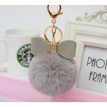 Korean Version of The Creative Rex Rabbit Hair Ball Crystal PU Bow Fur Bag Pendant Hair Ball Fashion Car Keychain Llavero Pompon