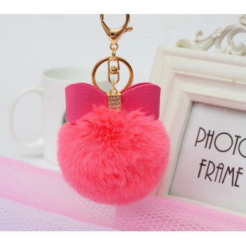 Korean Version of The Creative Rex Rabbit Hair Ball Crystal PU Bow Fur Bag Pendant Hair Ball Fashion Car Keychain Llavero Pompon