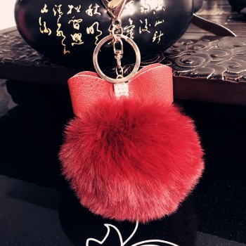 Korean Version of The Creative Rex Rabbit Hair Ball Crystal PU Bow Fur Bag Pendant Hair Ball Fashion Car Keychain Llavero Pompon