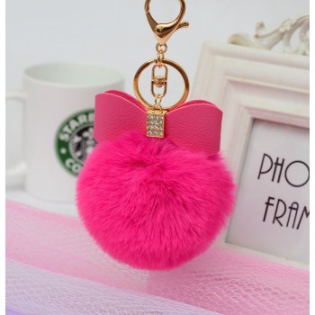 Korean Version of The Creative Rex Rabbit Hair Ball Crystal PU Bow Fur Bag Pendant Hair Ball Fashion Car Keychain Llavero Pompon