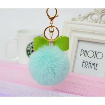 Korean Version of The Creative Rex Rabbit Hair Ball Crystal PU Bow Fur Bag Pendant Hair Ball Fashion Car Keychain Llavero Pompon