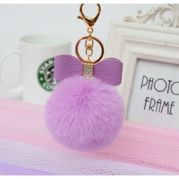 Korean Version of The Creative Rex Rabbit Hair Ball Crystal PU Bow Fur Bag Pendant Hair Ball Fashion Car Keychain Llavero Pompon