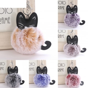 OTOKY Hot Sale 1pc 8CM Cute Cat Keychain Pendant Women Key Ring Holder Pompoms Key Chains For Gift Dropshipping Mar16