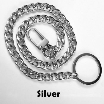40cm Long Metal Wallet Belt Chain Rock Punk Trousers Hipster Pant Jean Keychain Silver Ring Clip Keyring Mens HipHop Jewelry