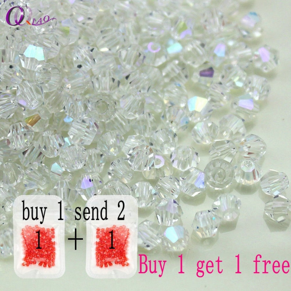Buy 1 and get 1 free total 200pcs Colorful 4mm Bicone Crystal Beads Glass Beads Loose Spacer Beads bracelet Jewelry Making DIY